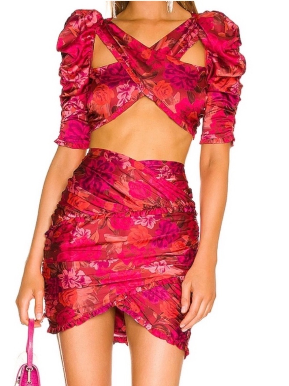 For Love & Lemons Two Piece Alia Floral Set Wrap Top & Mini Skirt Size Small NWT